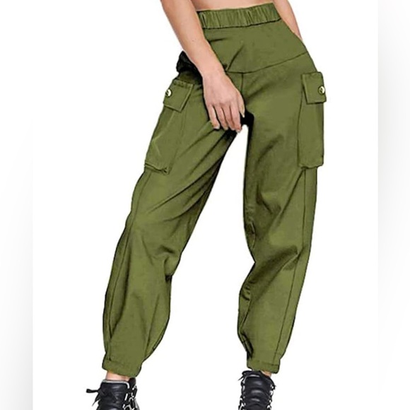 Cargo Pants, Casual Outdoor Elastic High Waisted Baggy Workout Joggers w Pockets - Picture 3 of 5